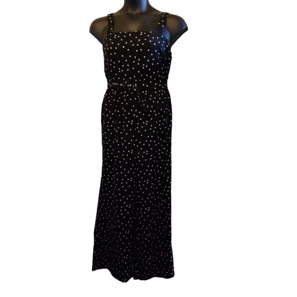 Trixxi Polka Dot Sleeveless Adjustable Straps Belted Jumpsuit Black White XL - Picture 7 of 10